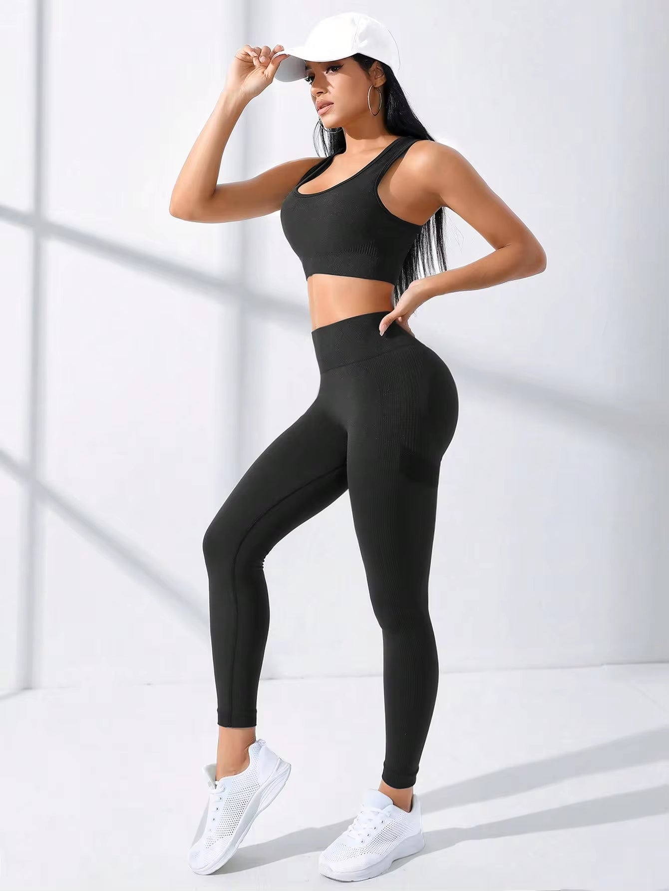 Elevate Your Yoga Practice with Our Seamless High Stretch Yoga Set – Stylish Crisscross Back Cami & Tummy Control Leggings!