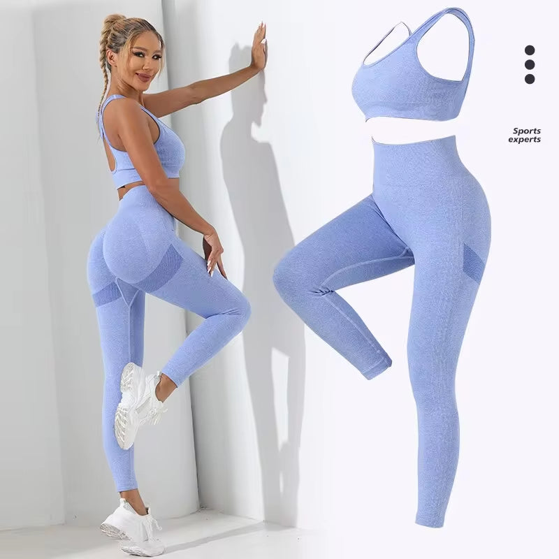 Elevate Your Yoga Practice with Our Seamless High Stretch Yoga Set – Stylish Crisscross Back Cami & Tummy Control Leggings!