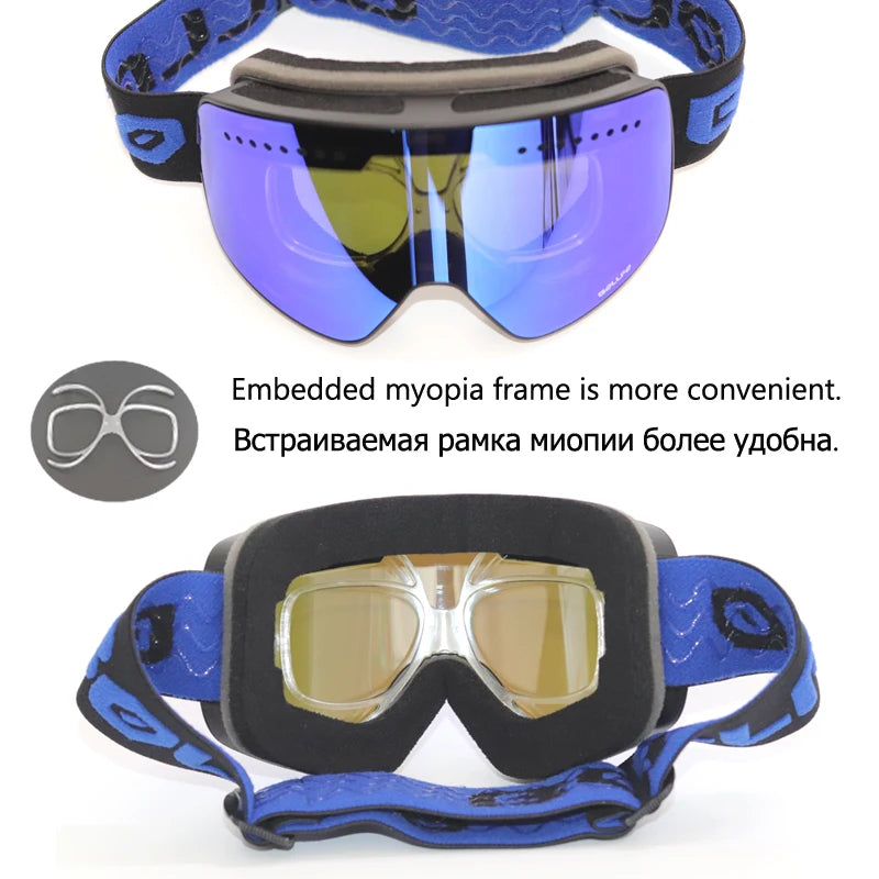 Ski Glasses For Skiing Double Lens Magnetic Mountaineering Glasses UV400 Anti-fog Ski Goggles Men Women Snowmobile Mask