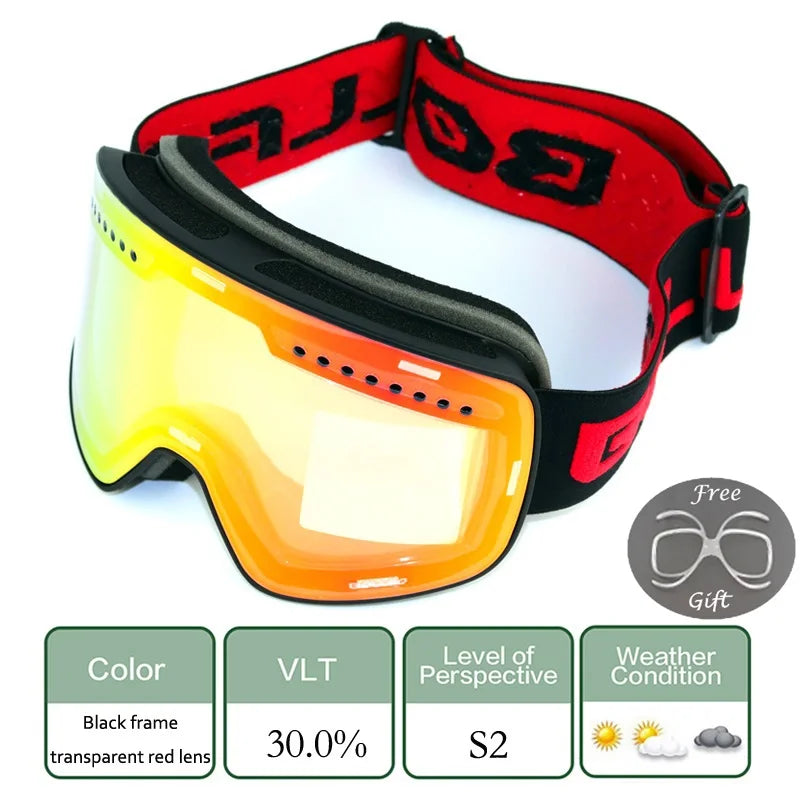 Ski Glasses For Skiing Double Lens Magnetic Mountaineering Glasses UV400 Anti-fog Ski Goggles Men Women Snowmobile Mask
