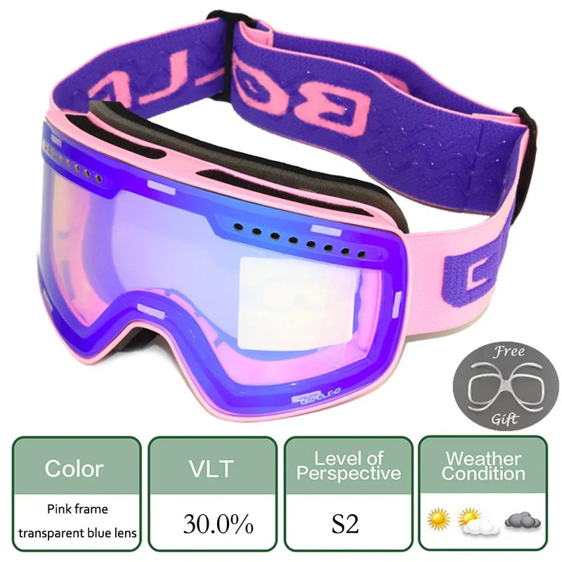 Ski Glasses For Skiing Double Lens Magnetic Mountaineering Glasses UV400 Anti-fog Ski Goggles Men Women Snowmobile Mask