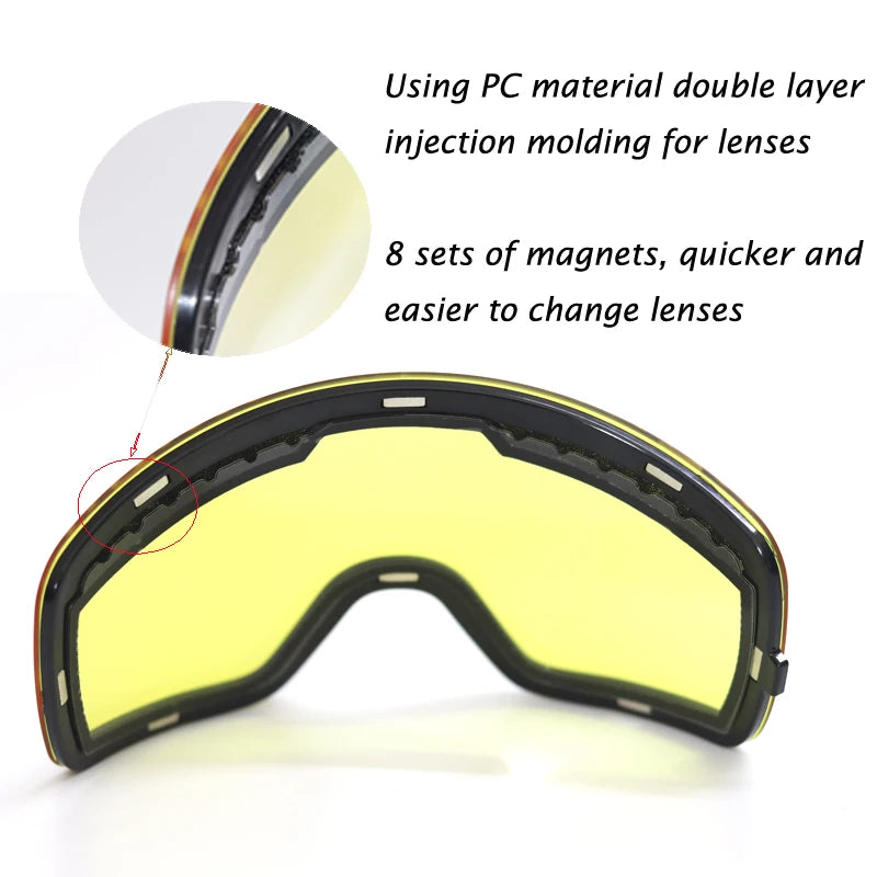 Ski Glasses For Skiing Double Lens Magnetic Mountaineering Glasses UV400 Anti-fog Ski Goggles Men Women Snowmobile Mask