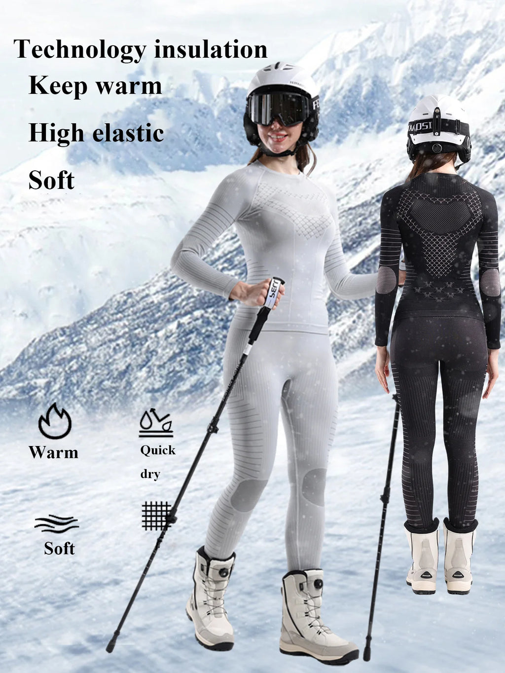 Women's Sport Skiing Function Underwear Sweat-Wicking Warm Compression Clothes Tight Quick-Dry Skiing Suit Underwear Set