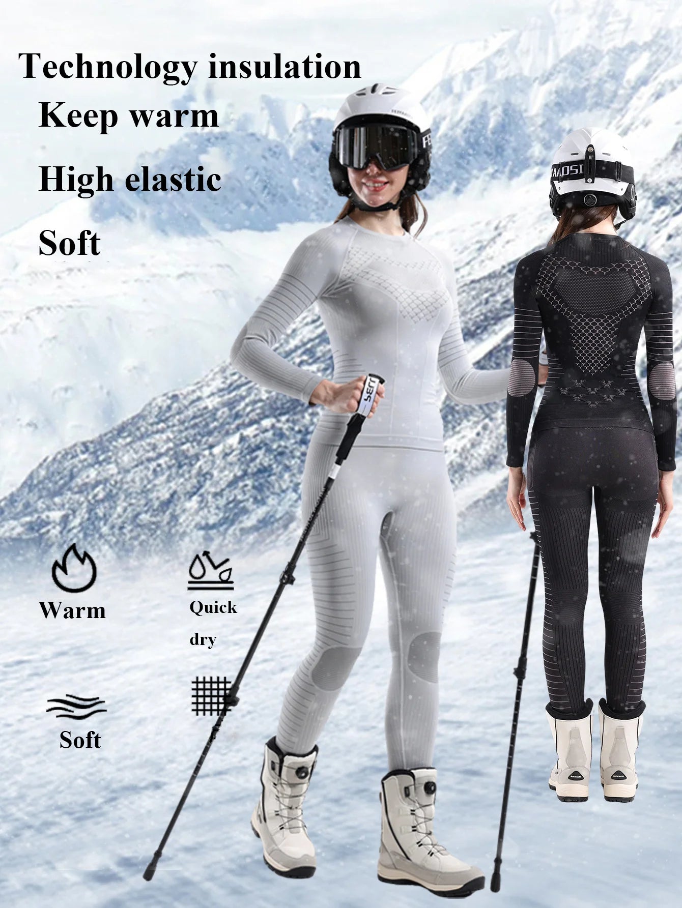 Women's Sport Skiing Function Underwear Sweat-Wicking Warm Compression Clothes Tight Quick-Dry Skiing Suit Underwear Set