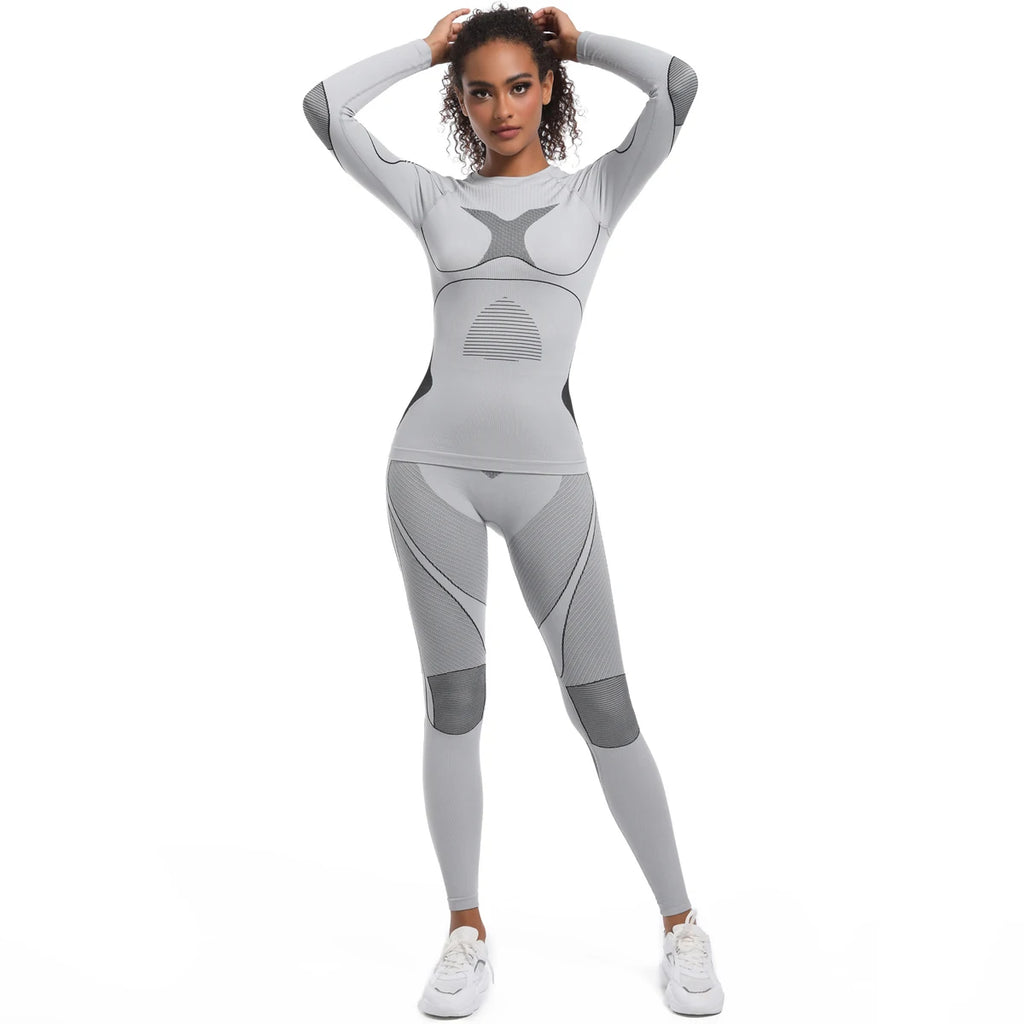 Women Skiwear Yoga Set Skiing Underwear Set Fitness Workout Thermal  Ski Snowboarding Running  Exercise Suit Long Johns