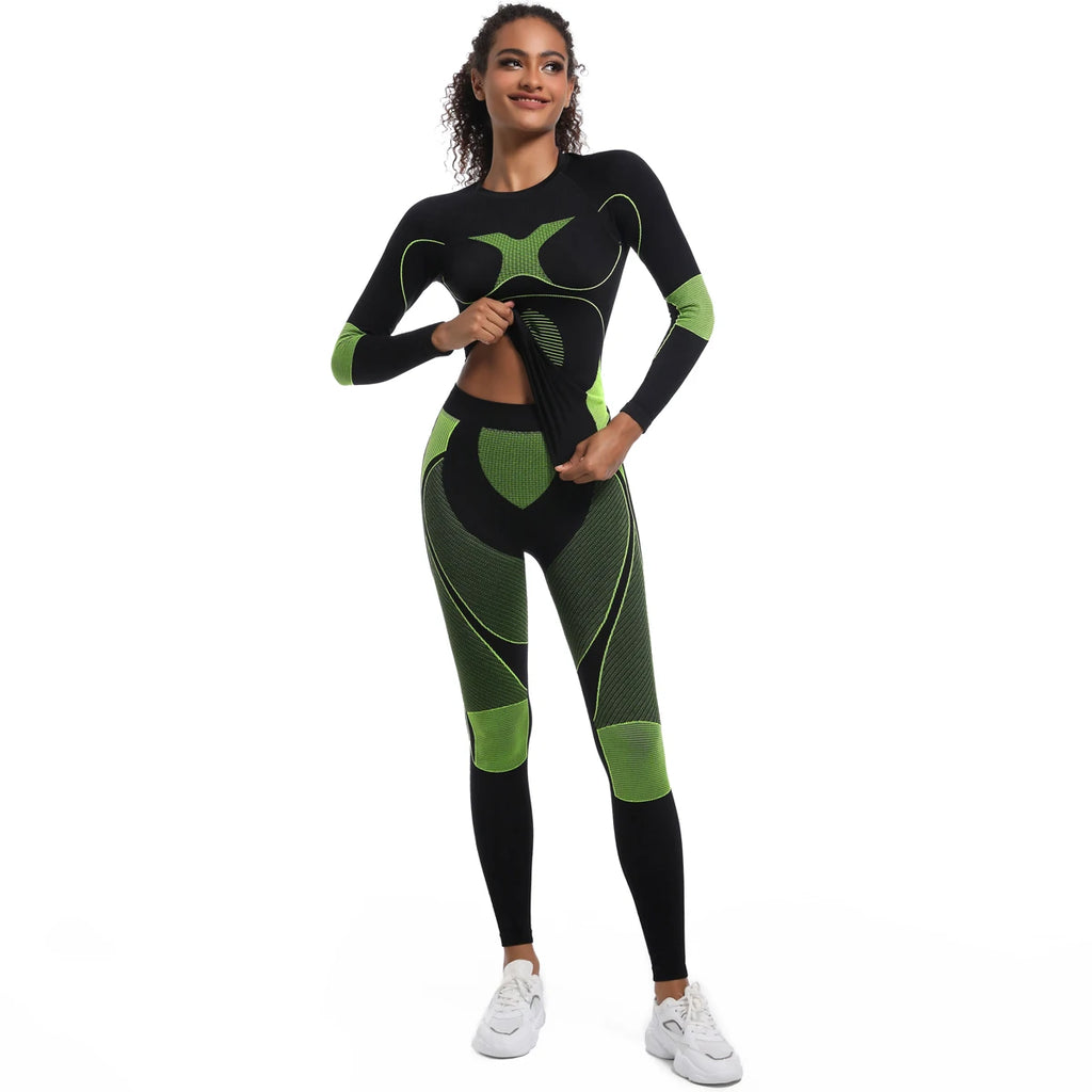 Women Skiwear Yoga Set Skiing Underwear Set Fitness Workout Thermal  Ski Snowboarding Running  Exercise Suit Long Johns