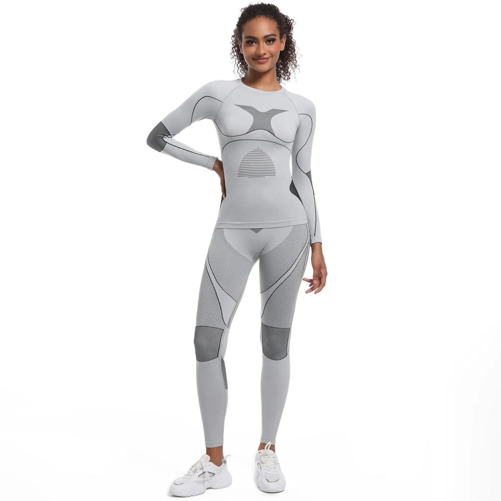 Women Skiwear Yoga Set Skiing Underwear Set Fitness Workout Thermal Gym Ski Snowboarding Running Yoga Exercise Suit Long Johns