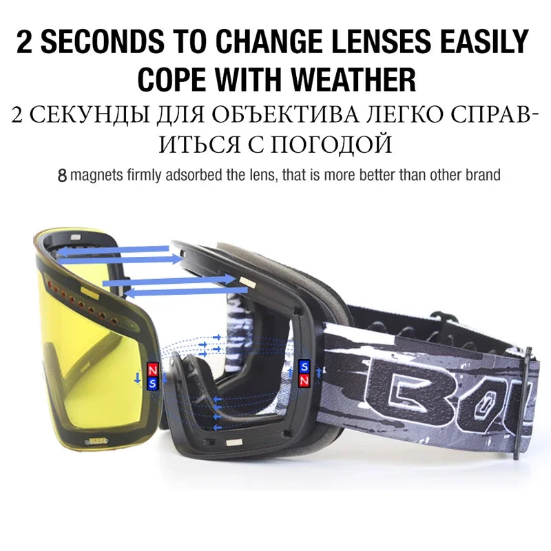 Ski Glasses For Skiing Double Lens Magnetic Mountaineering Glasses UV400 Anti-fog Ski Goggles Men Women Snowmobile Mask