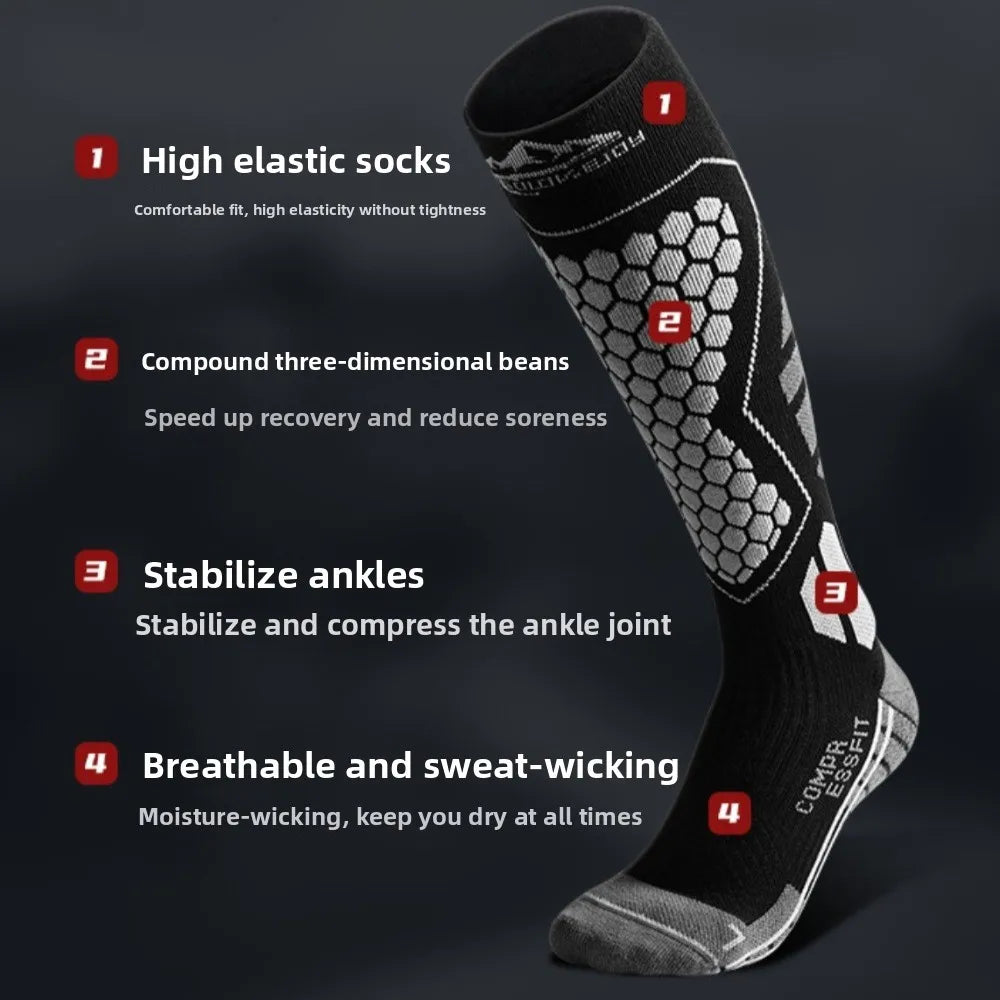 New Thickened Ski Socks Breathable Thermal Knee High Socks Moisture-wicking Anti-slip Snowboard Stockings for Winter Sports