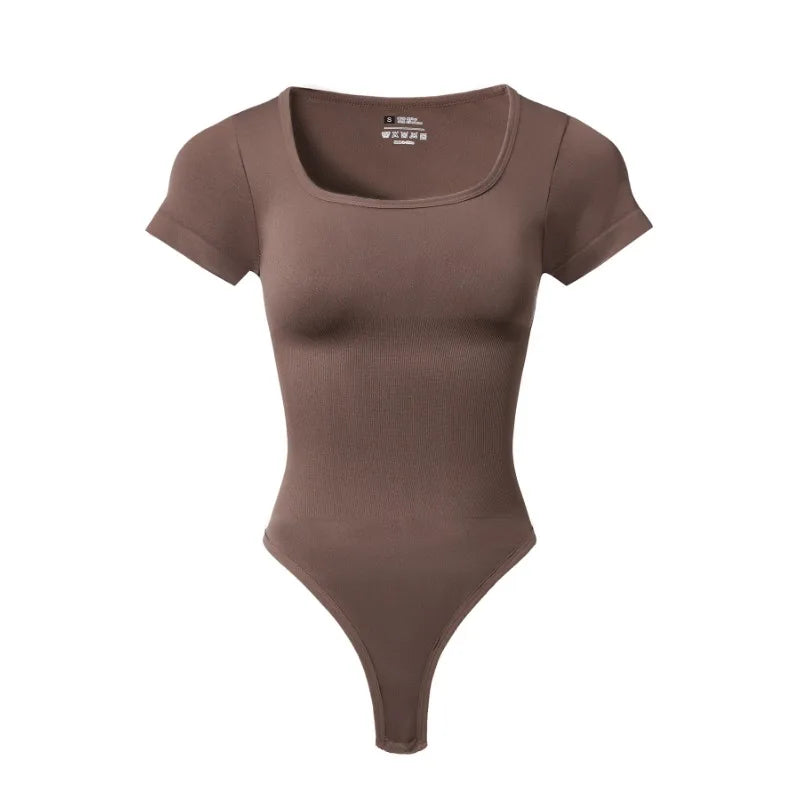 Women Plus Size Yoga Jumpsuit Seamless Square Neck T-shirt High