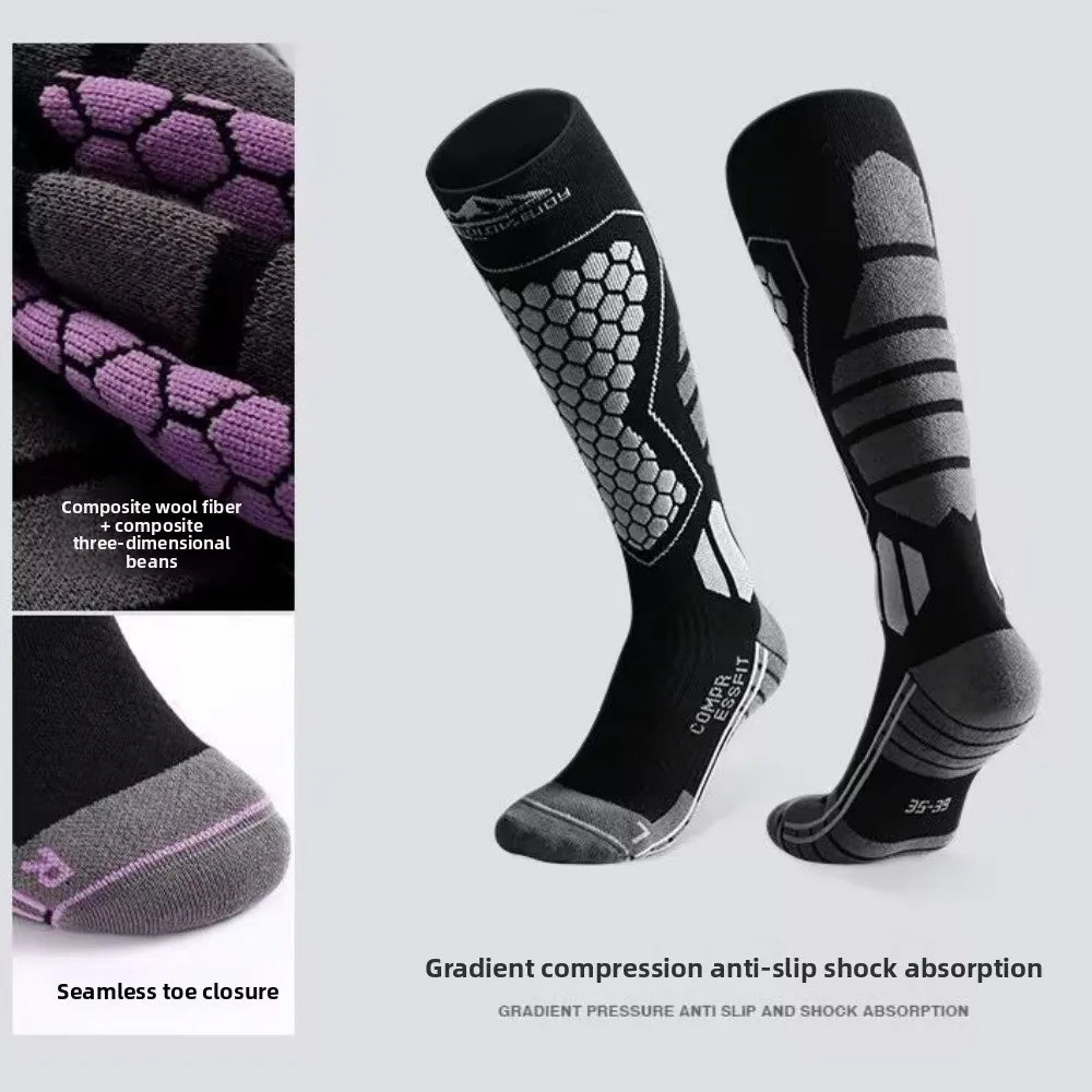 New Thickened Ski Socks Breathable Thermal Knee High Socks Moisture-wicking Anti-slip Snowboard Stockings for Winter Sports