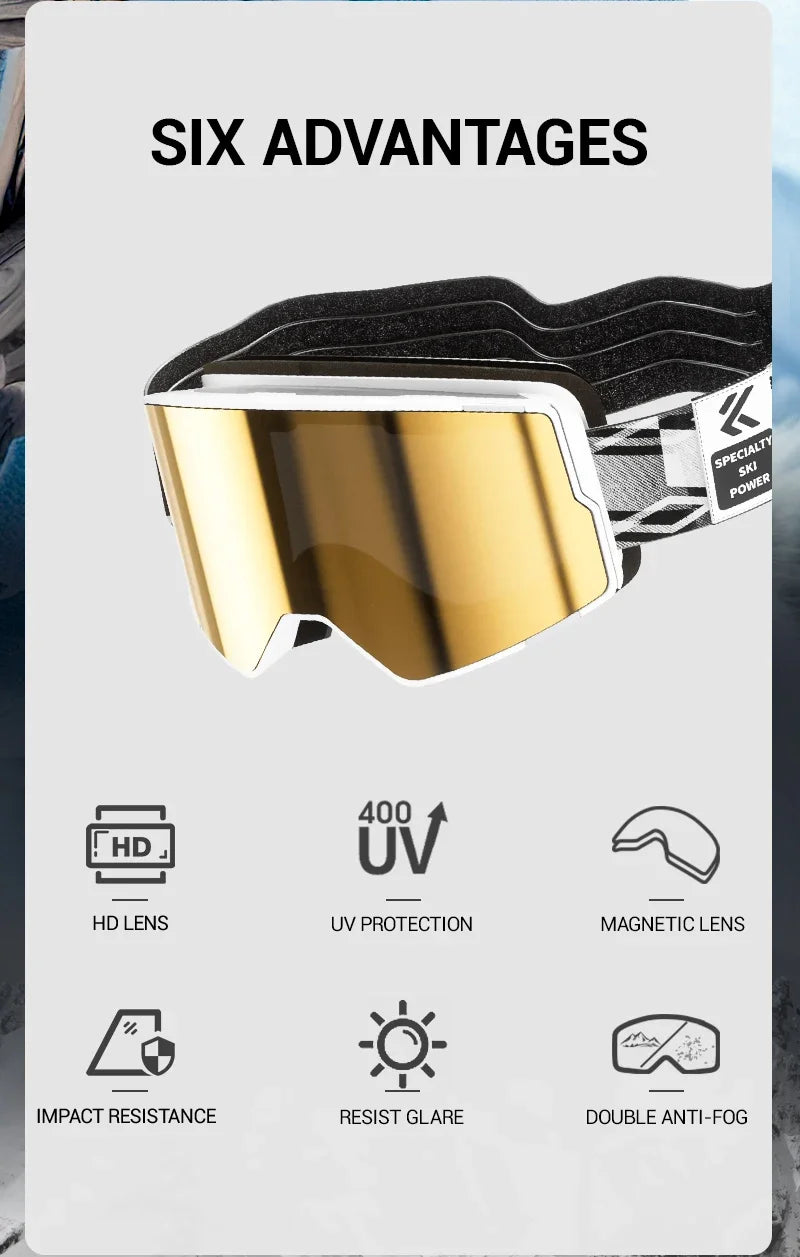 Kapvoe Snow Goggles Ski Snowboarding Skiing Mask for Men Women Anti-Fog Lens Kit UV400 Protection Snowmobile Glasses Motorcycle