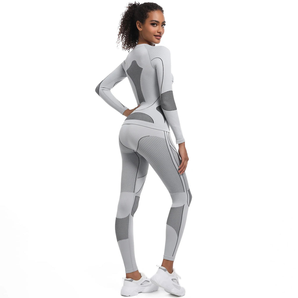 Women Skiwear Yoga Set Skiing Underwear Set Fitness Workout Thermal Gym Ski Snowboarding Running Yoga Exercise Suit Long Johns