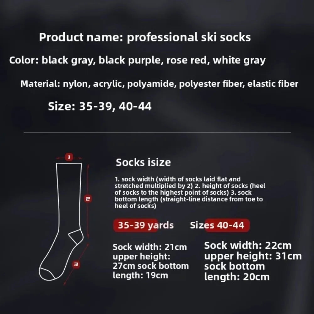 New Thickened Ski Socks Breathable Thermal Knee High Socks Moisture-wicking Anti-slip Snowboard Stockings for Winter Sports
