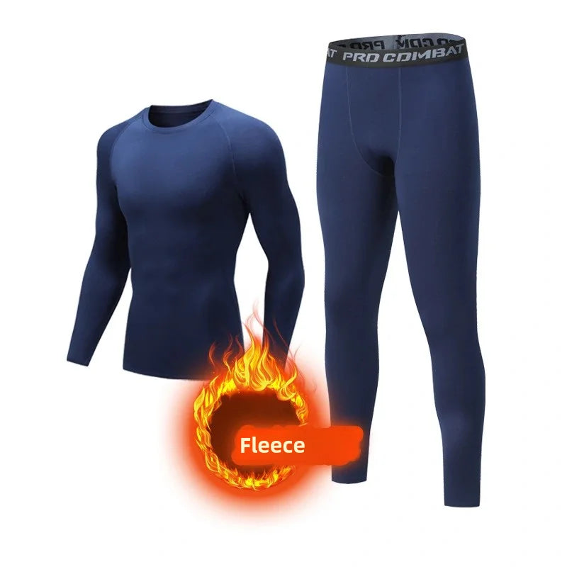 Men's Compression Running Second Skin Long Underwear Fleece Thermal Tracksuit Sports tights Training suits set Thermal underwear