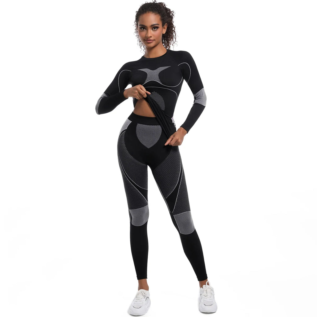Women Skiwear Yoga Set Skiing Underwear Set Fitness Workout Thermal Gym Ski Snowboarding Running Yoga Exercise Suit Long Johns