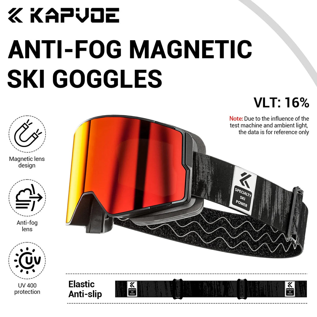 Kapvoe Snow Goggles Ski Snowboarding Skiing Mask for Men Women Anti-Fog Lens Kit UV400 Protection Snowmobile Glasses Motorcycle
