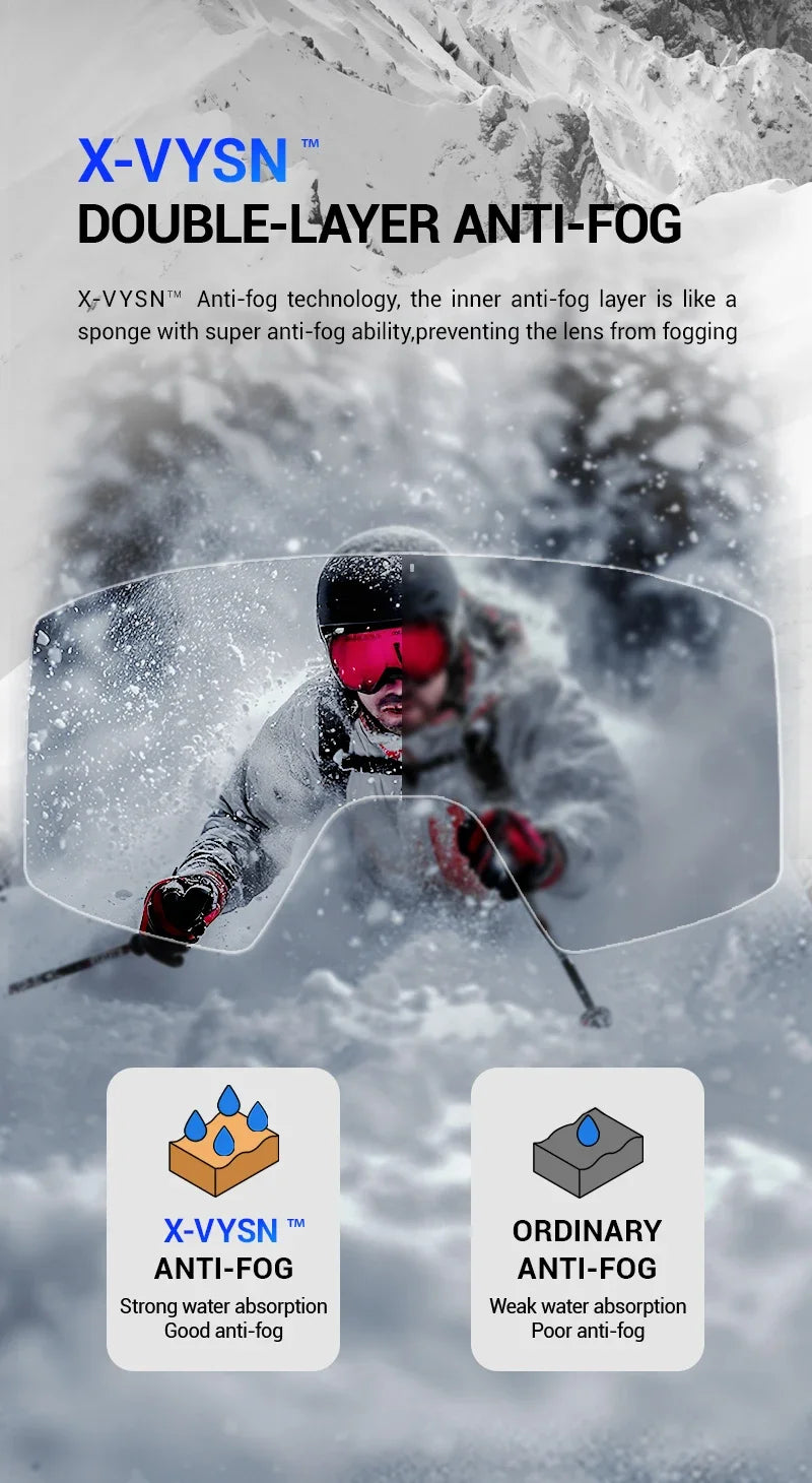 Kapvoe Snow Goggles Ski Snowboarding Skiing Mask for Men Women Anti-Fog Lens Kit UV400 Protection Snowmobile Glasses Motorcycle