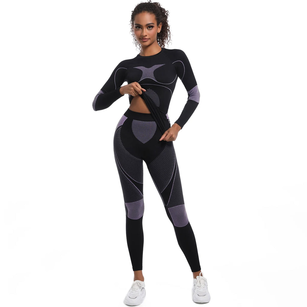Women Skiwear Yoga Set Skiing Underwear Set Fitness Workout Thermal  Ski Snowboarding Running  Exercise Suit Long Johns