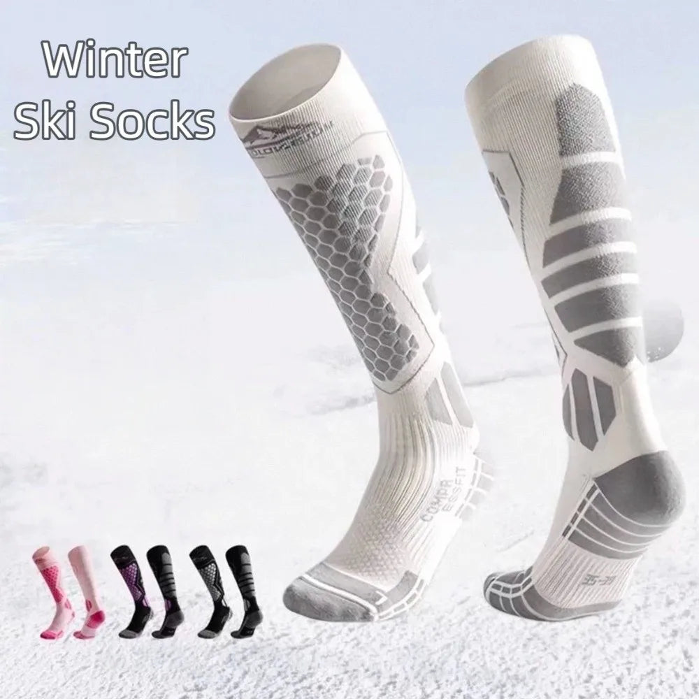 New Thickened Ski Socks Breathable Thermal Knee High Socks Moisture-wicking Anti-slip Snowboard Stockings for Winter Sports