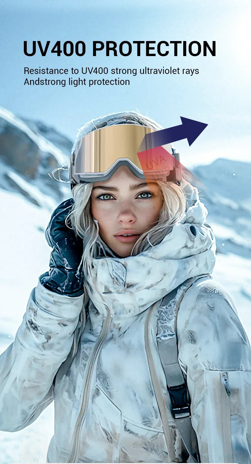 Kapvoe Snow Goggles Ski Snowboarding Skiing Mask for Men Women Anti-Fog Lens Kit UV400 Protection Snowmobile Glasses Motorcycle