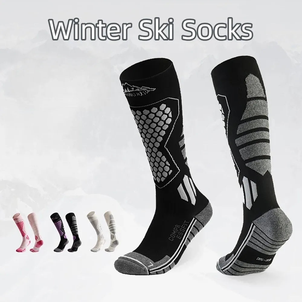 New Thickened Ski Socks Breathable Thermal Knee High Socks Moisture-wicking Anti-slip Snowboard Stockings for Winter Sports