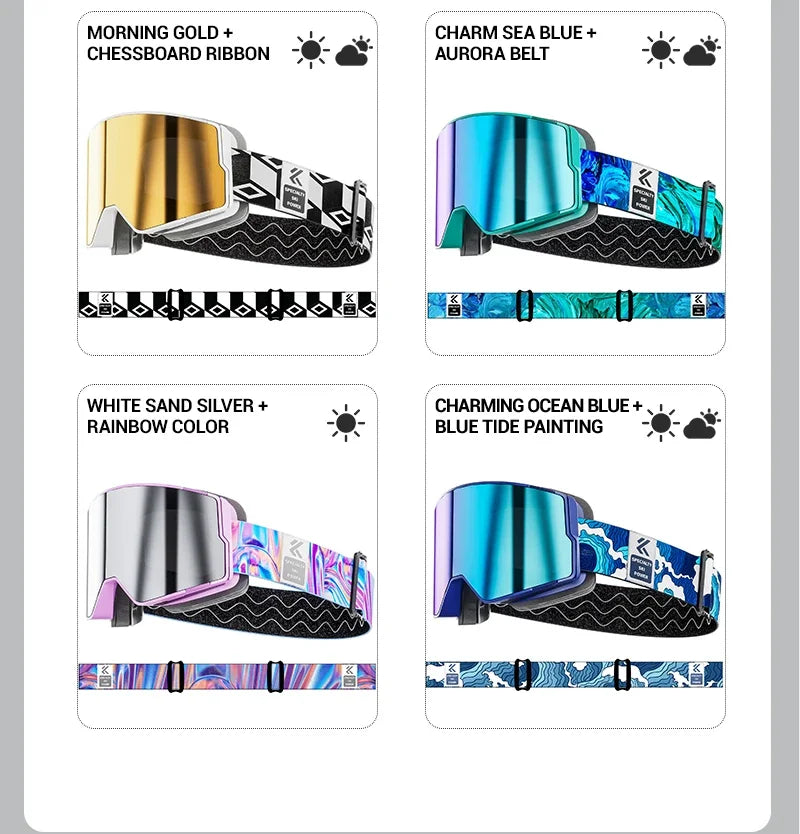 Kapvoe Snow Goggles Ski Snowboarding Skiing Mask for Men Women Anti-Fog Lens Kit UV400 Protection Snowmobile Glasses Motorcycle