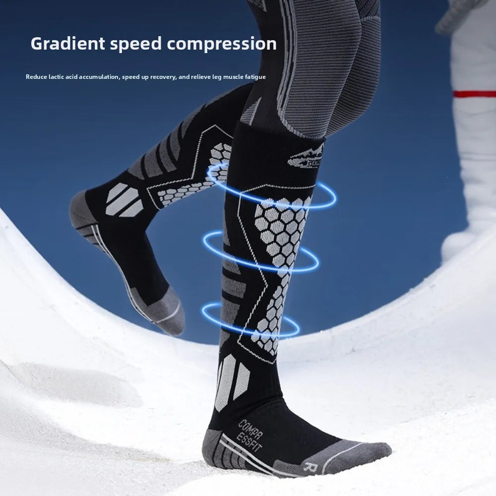 New Thickened Ski Socks Breathable Thermal Knee High Socks Moisture-wicking Anti-slip Snowboard Stockings for Winter Sports