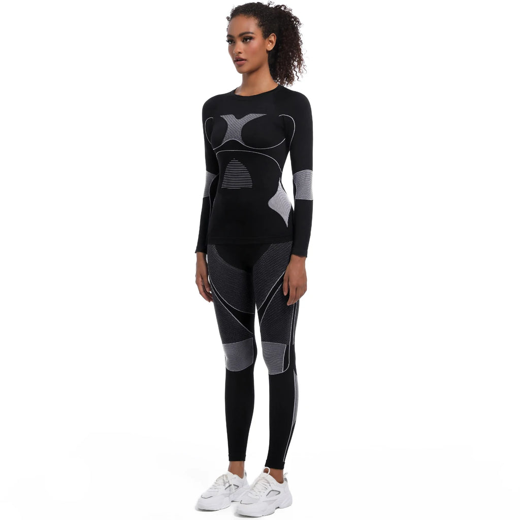 Women Skiwear Yoga Set Skiing Underwear Set Fitness Workout Thermal Gym Ski Snowboarding Running Yoga Exercise Suit Long Johns