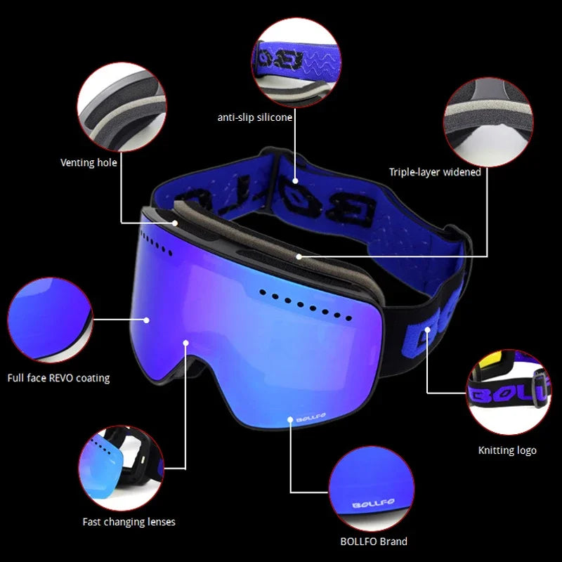 Ski Glasses For Skiing Double Lens Magnetic Mountaineering Glasses UV400 Anti-fog Ski Goggles Men Women Snowmobile Mask