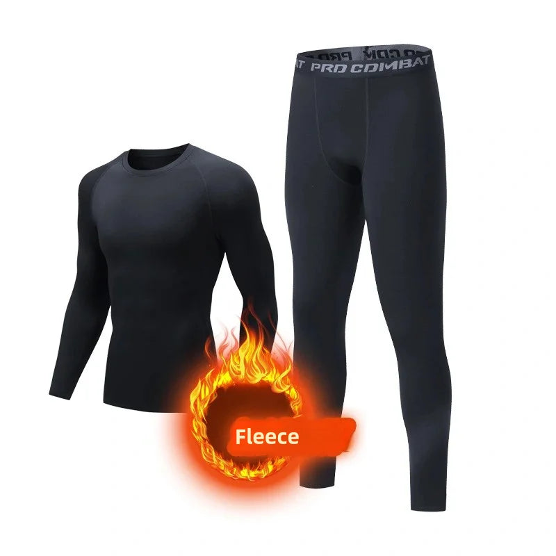 Men's Compression Running Second Skin Long Underwear Fleece Thermal Tracksuit Sports tights Training suits set Thermal underwear