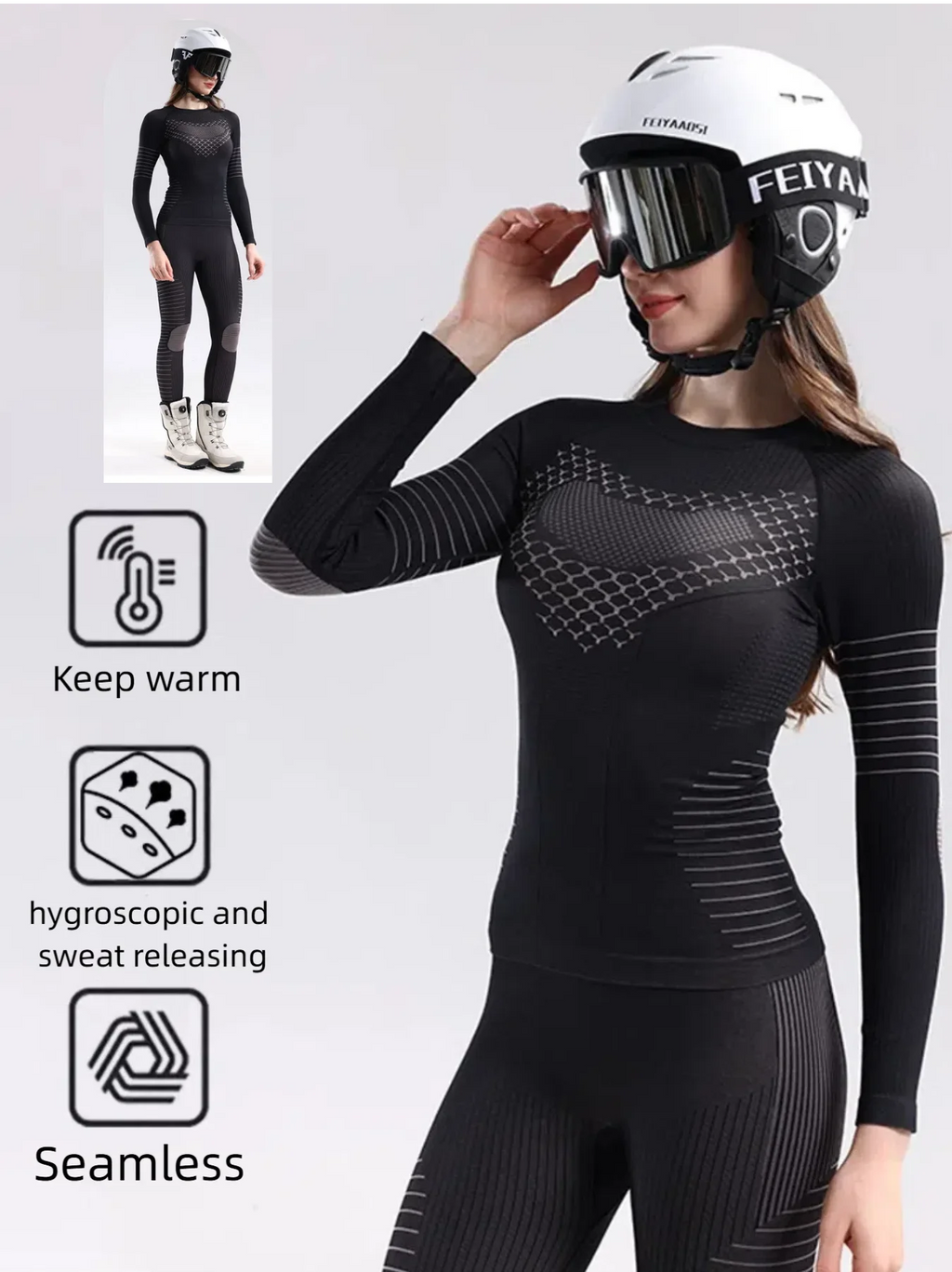 Women's Sport Skiing Function Underwear Sweat-Wicking Warm Compression Clothes Tight Quick-Dry Skiing Suit Underwear Set