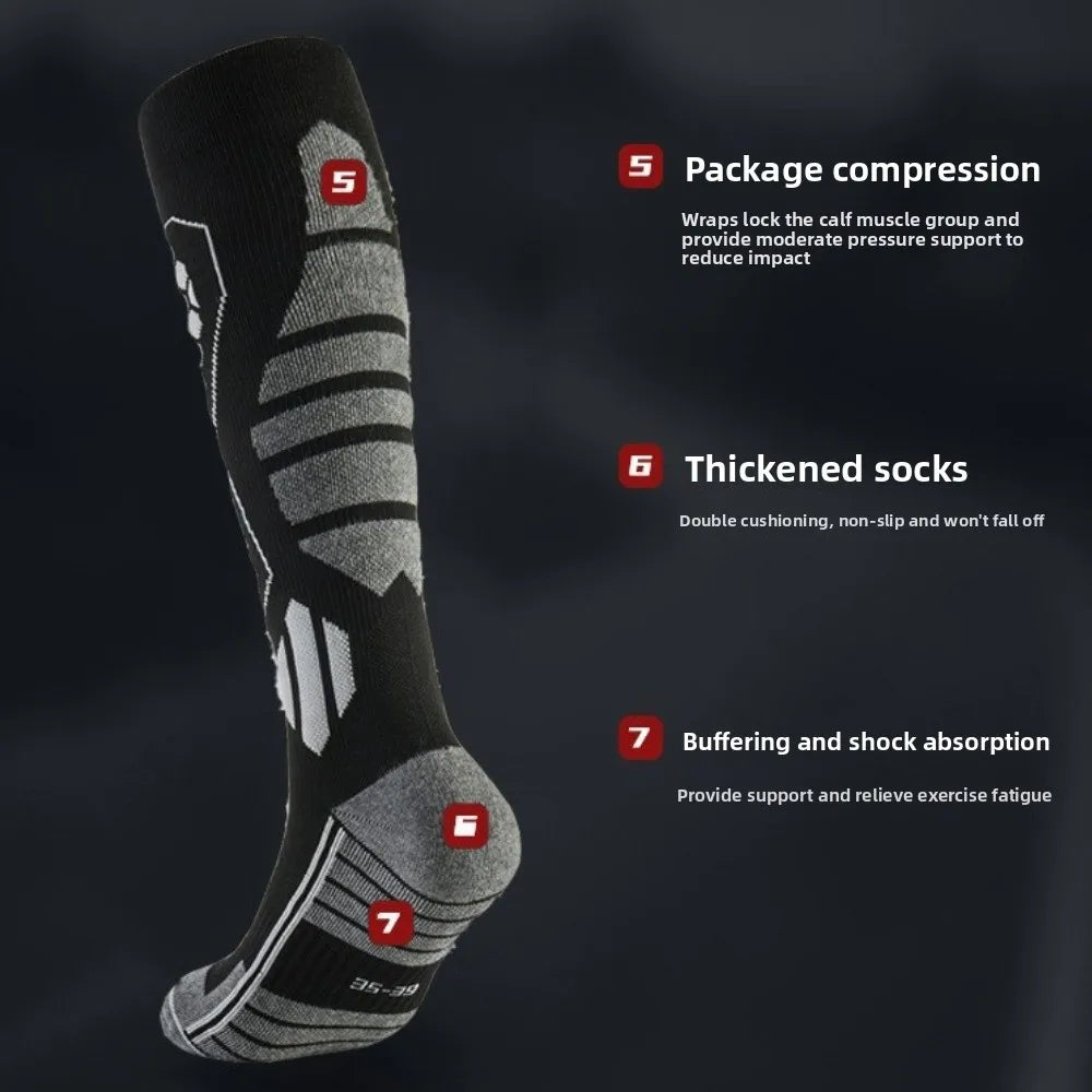New Thickened Ski Socks Breathable Thermal Knee High Socks Moisture-wicking Anti-slip Snowboard Stockings for Winter Sports