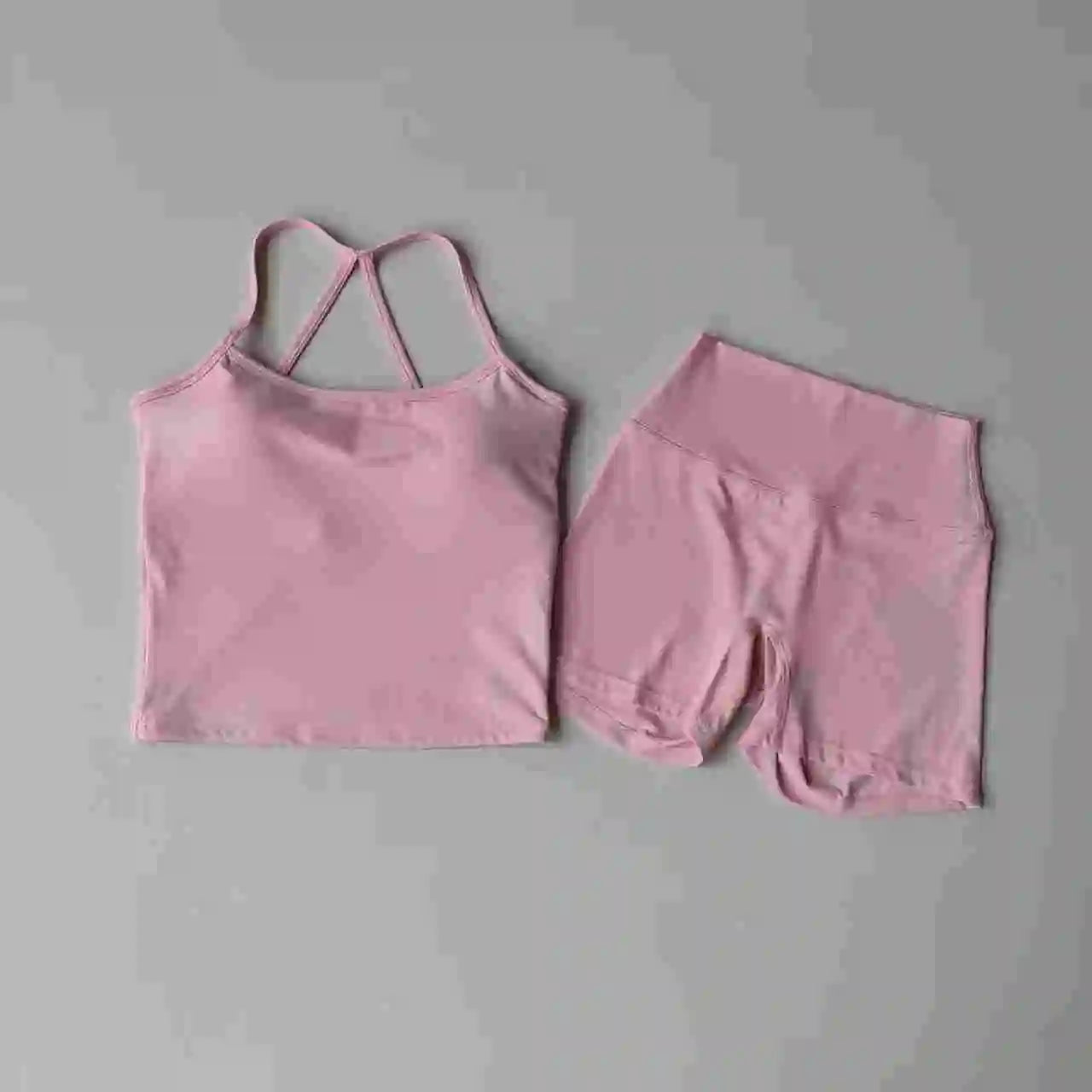 Yoga Gym Set Halter Top Set Yoga High Waist Shorts Set Backless Tights Bra Vest Seamless Stretch Ribbed Buttocks Lift Shorts Set